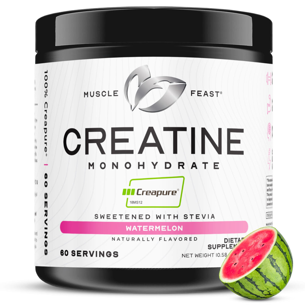 Front view of Muscle Feast Creapure Creatine Monohydrate Powder natural watermelon 300g