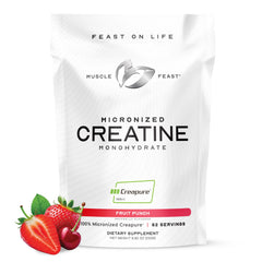 Front view of Muscle Feast Creapure Fruit Punch Creatine Powder in 250g packaging