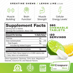 Muscle Feast Creatine Chewables vegan gluten-free formula shown on label
