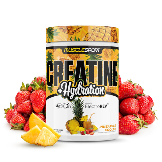 Musclesport Creatine Hydration 300g Pineapple Cooler tub front view