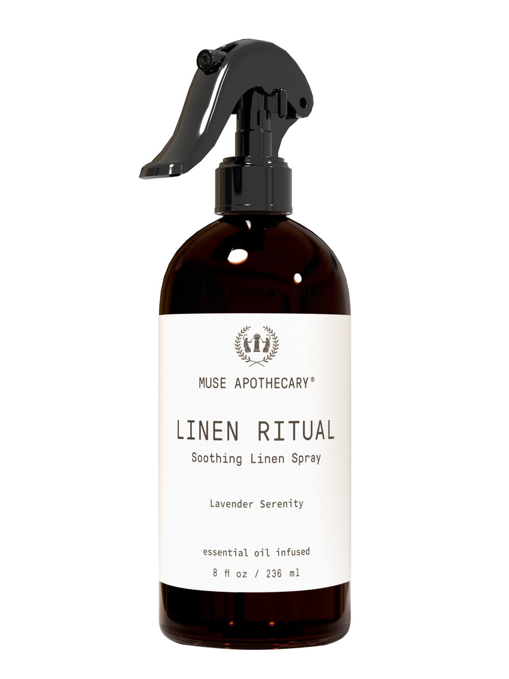 Bottle of Muse Apothecary Linen Ritual Lavender Serenity spray with lavender sprigs