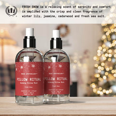 Pillow mist being spritzed onto a soft pillow