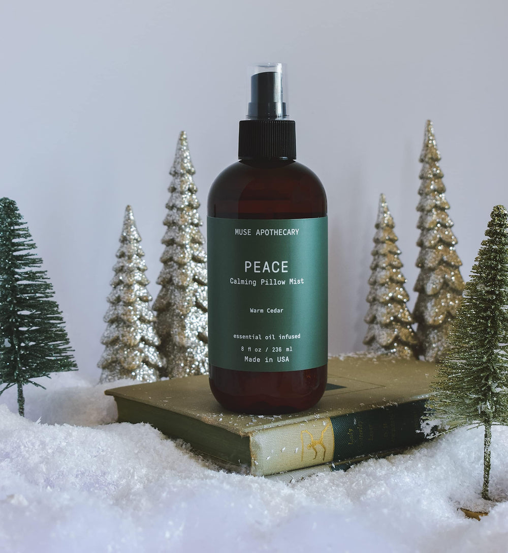 8 oz Muse Apothecary Pillow Ritual bottle on a warm cedar theme