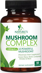 Bottle of Mushroom Brain Supplement 1330 mg with Lions Mane and other mushrooms