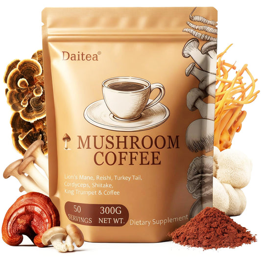 Mushroom coffee blend with six adaptogens in a resealable pouch