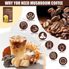 Scoop of MYKORA mushroom coffee being poured into a cup