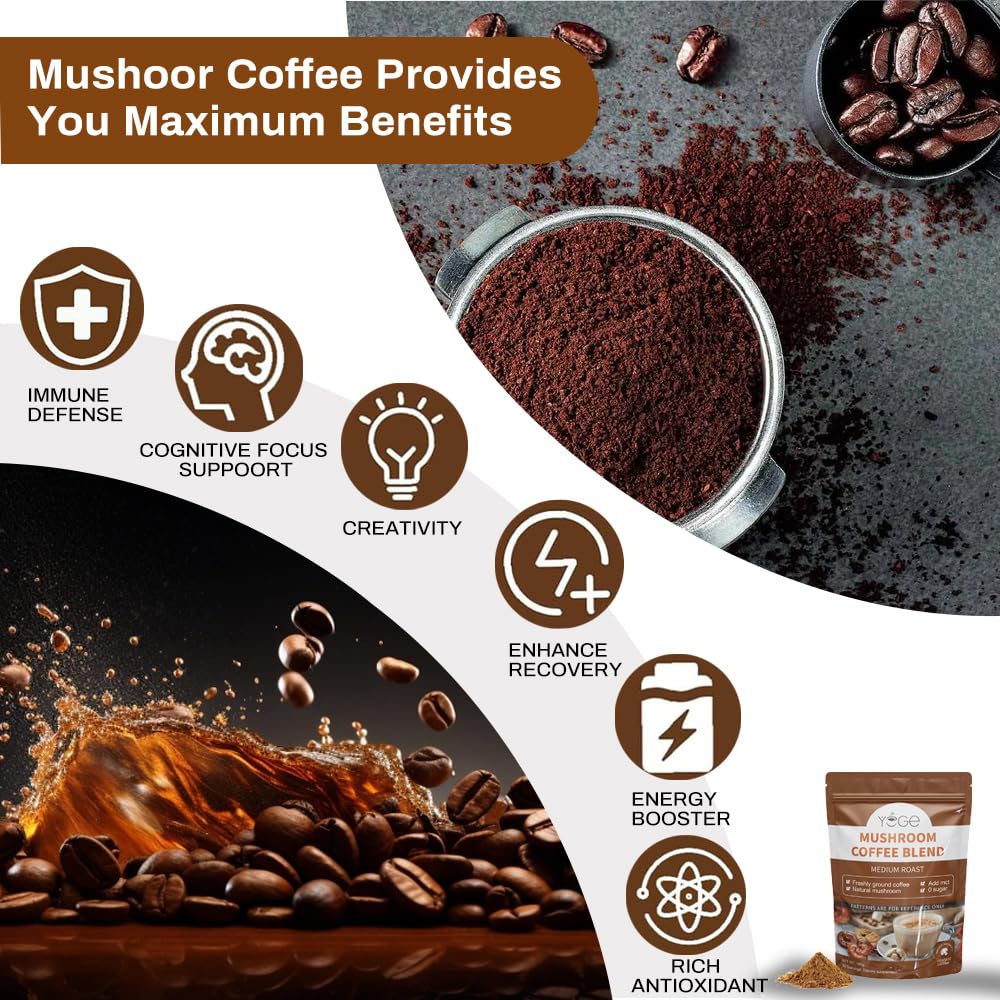 Prepared mug of mushroom coffee ready to drink