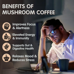 Graphic showing benefits: focus, energy, immunity and gut health