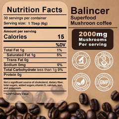 Close-up of six adaptogenic mushrooms used in the blend: Lion's Mane, Cordyceps, Turkey Tail, Reishi, Shiitake and King Trumpet