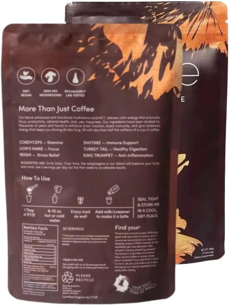 Package of Mushroom Coffee with Lions Mane, Cordyceps and Chaga