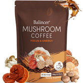Mushroom coffee packaging in a resealable bag