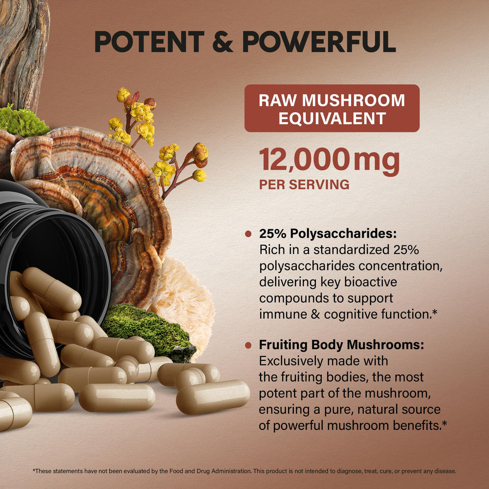 Tremella, Oyster, Agaricus and Enoki in supplement capsule
