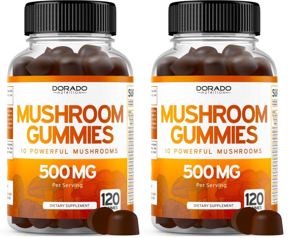 Mushroom Gummies 2500mg 10-in-1 blend - 120 gummies per pack (pack of 2)