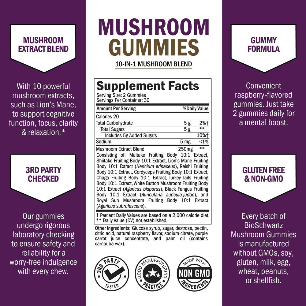 Illustration of mushroom blend: Lions Mane, Turkey Tail, Cordyceps