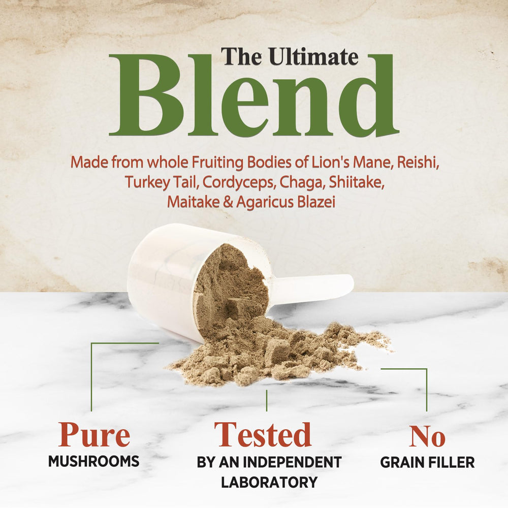 Third-party testing seal on mushroom powder packaging