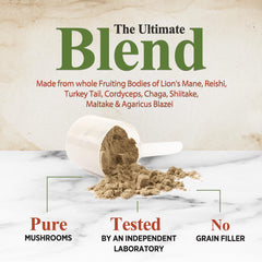 Third-party testing seal on mushroom powder packaging