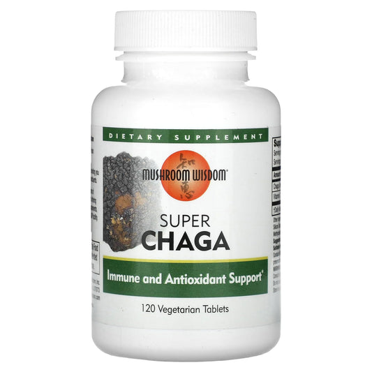 Bottle of Mushroom Wisdom Super Chaga 120 count with label