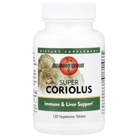 Mushroom Wisdom Super Coriolus 120 VegTabs bottle and label