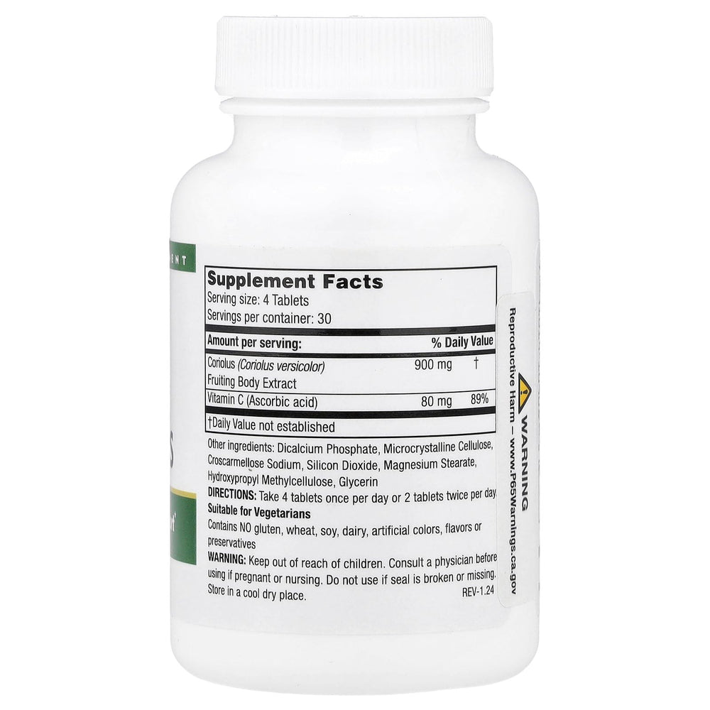 Close-up of Coriolus mushroom extract on the supplement label