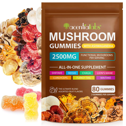 Bottle labeled Mushroom Gummies for Adults with 80 gummies