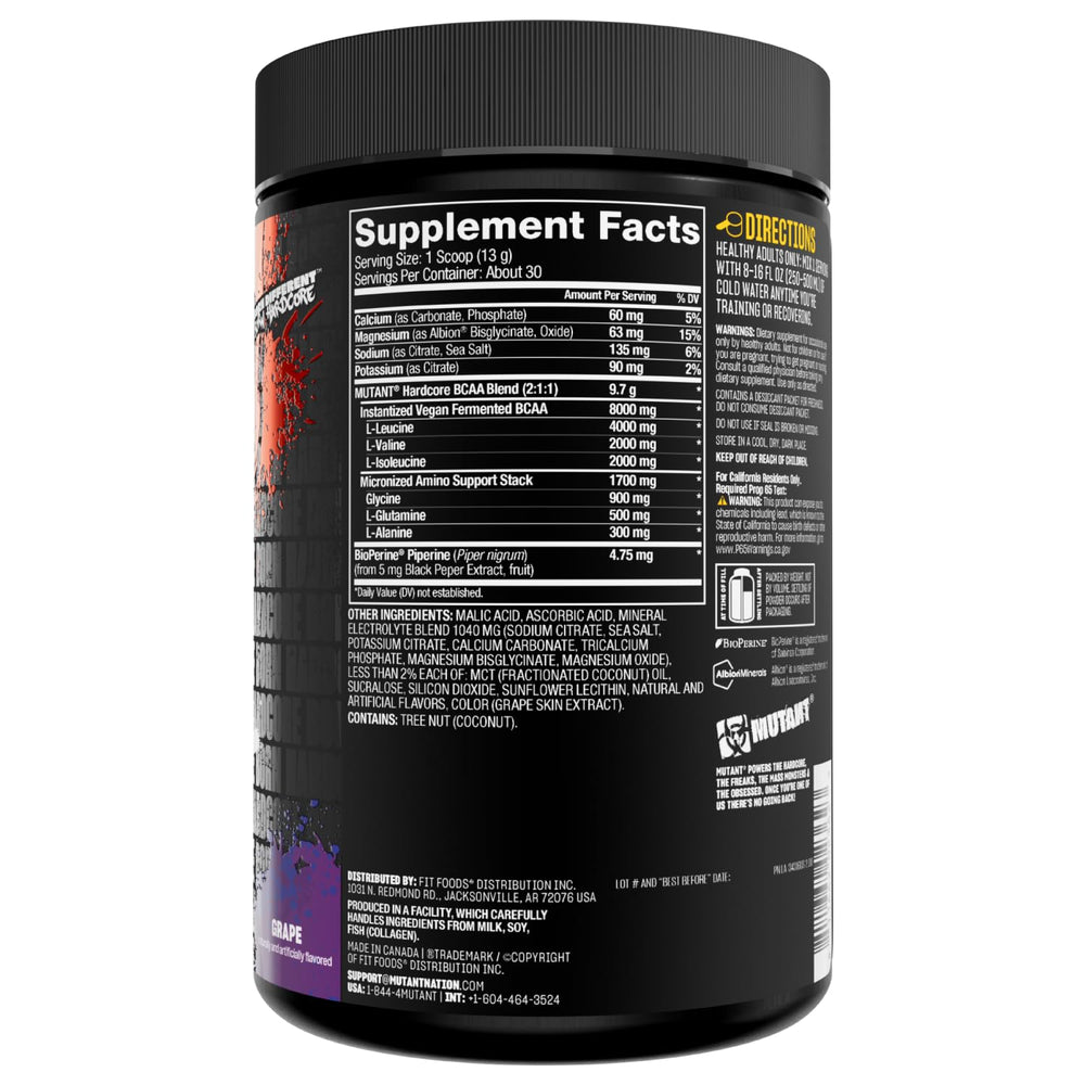 Product packshot featuring Mutant Hardcore BCAA Grape