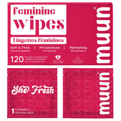 Muun Feminine Wipes bulk 120-count box for on-the-go freshness