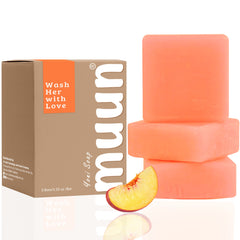 Muun Peach Yoni Soap Bar front view showing gentle cleansing and probiotic balance.