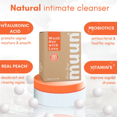 Muun Peach Yoni Soap Bar pack shot features a convenient 3-pack for regular use.
