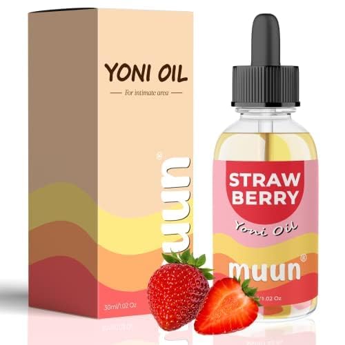 Muun Strawberry Intimate Oil close-up shows natural ingredients and golden glow.