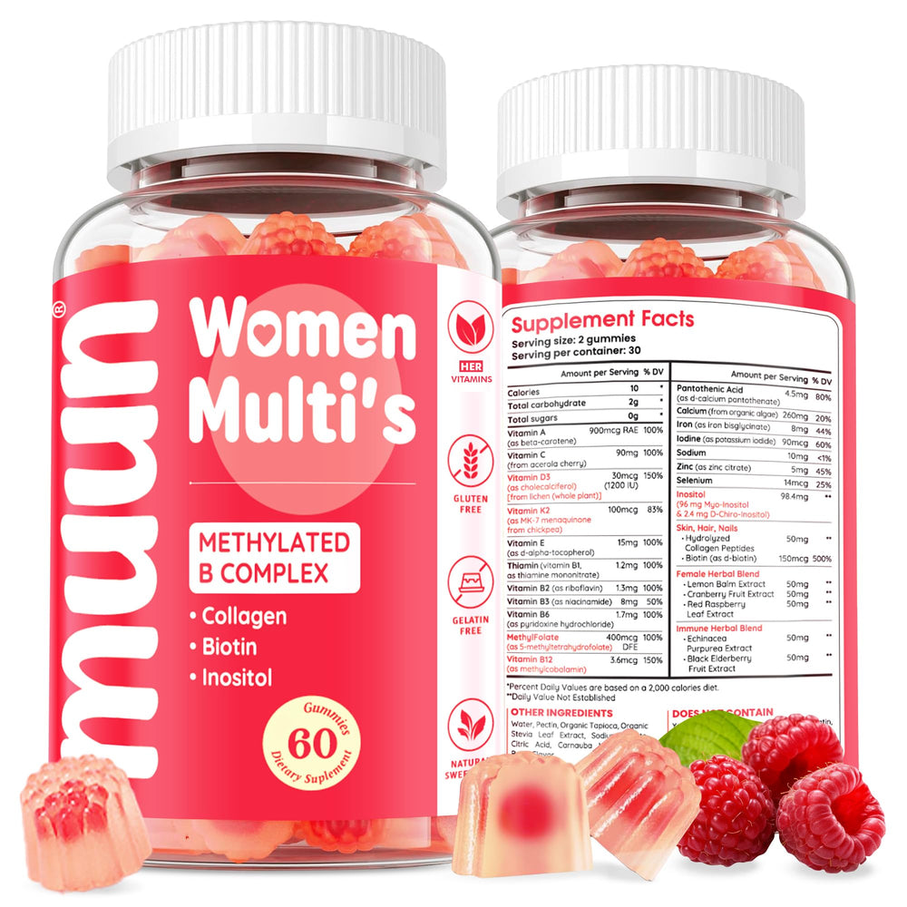 Muun Women's Multivitamin Gummy bottle front supports daily energy and beauty goals.