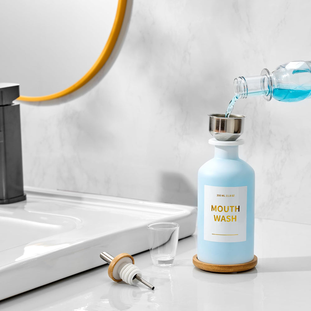 Lead-free and BPA-free mouthwash bottle with minimalist design