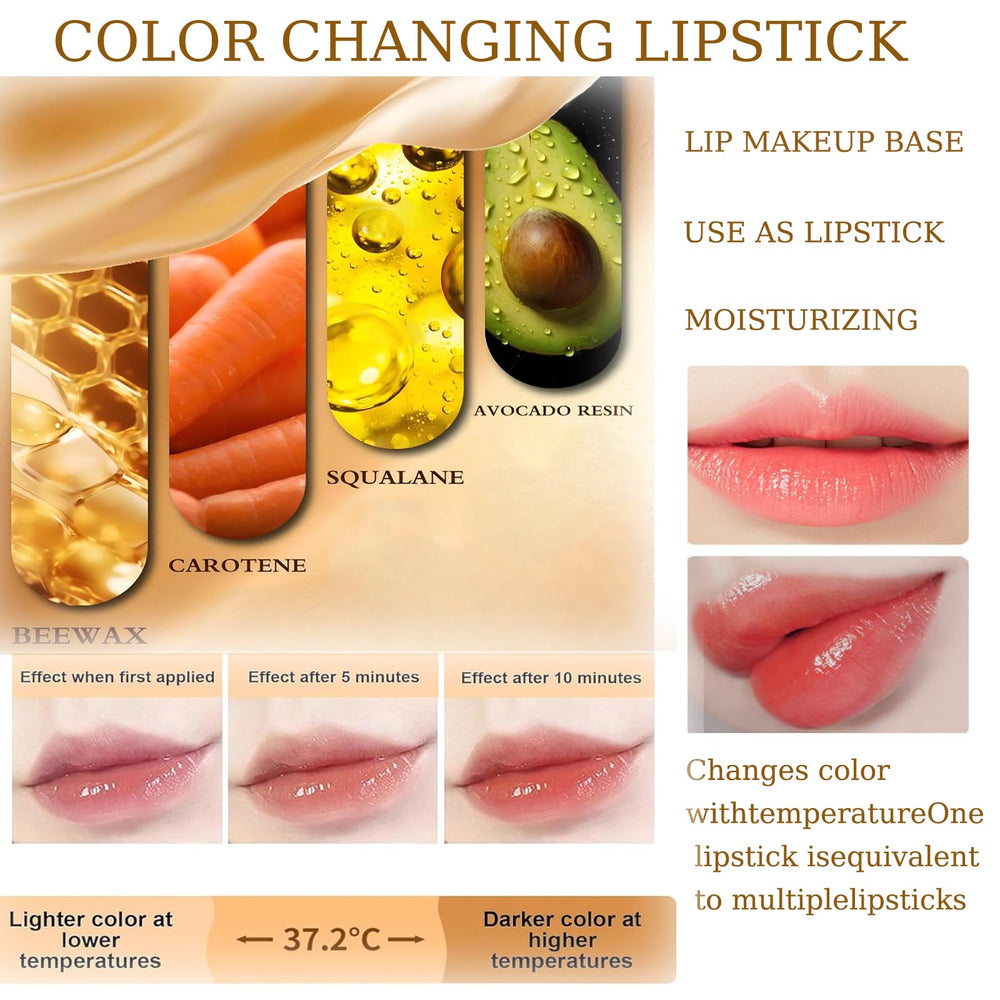 MVC Color Changing Lipstick on lips reveals dynamic pH-reactive color for a unique look.