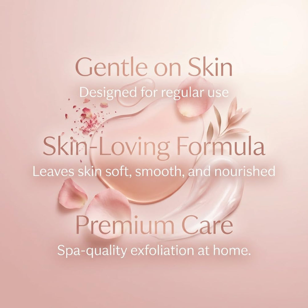 Bathroom glow scene featuring My Beauty Spot rose scented body scrub ambiance.