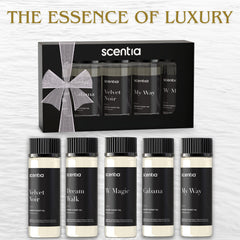 Noir Mystique fragrance bottle inspired by 5-star hotels with amber, black tea, and leather notes.