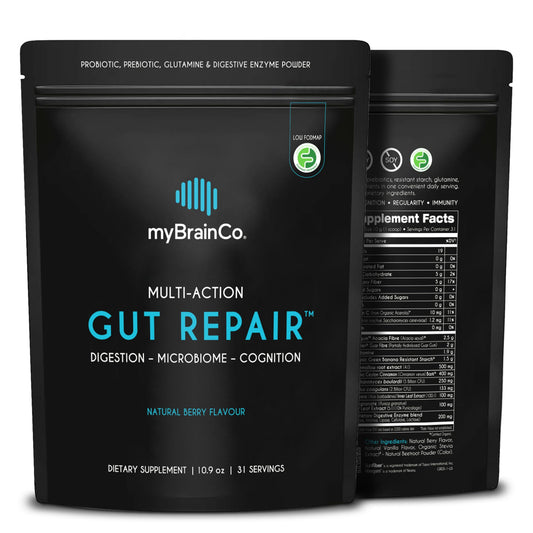 Hero image showing myBrainCo Gut Repair powder container