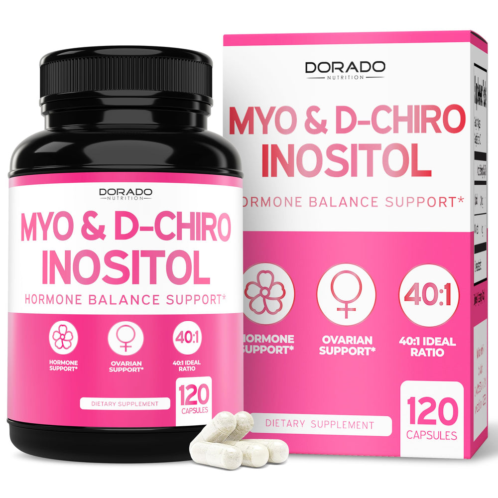 Front view of Myo-Inositol & D-Chiro Inositol supplement bottle for women