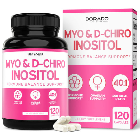 Front view of Myo-Inositol & D-Chiro Inositol supplement bottle for women