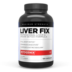 Packaging view of Myogenix Liver Fix bottle and label