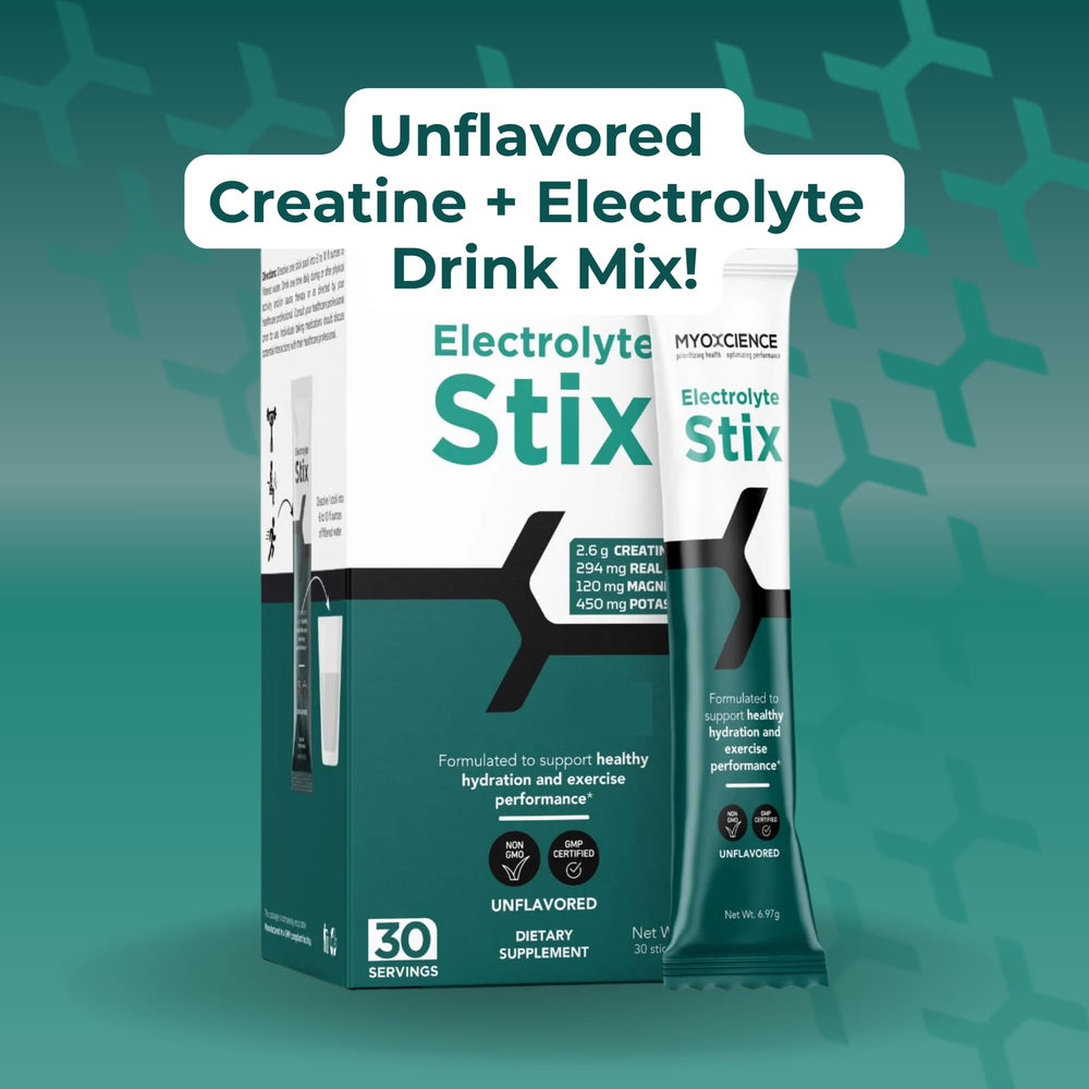 Ingredient panel on MYOXCIENCE Electrolyte STIX highlights real salt and electrolytes.