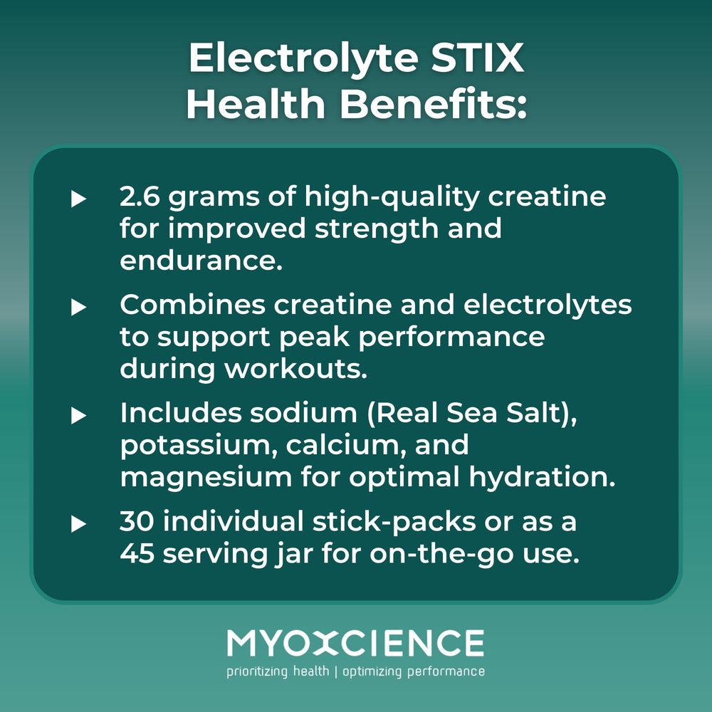 Hydration-focused setup with MYOXCIENCE STIX mixed with water during training.