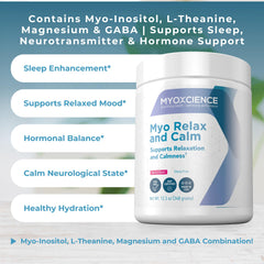 Myo Relax & Calm on a nightstand with calming lighting