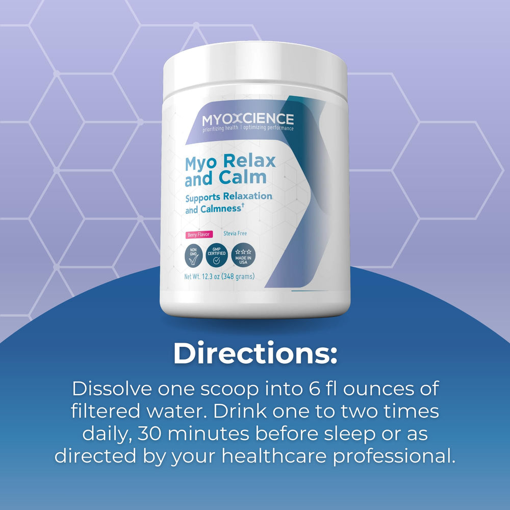 Packaging box of MYOXCIENCE Myo Relax & Calm on a shelf