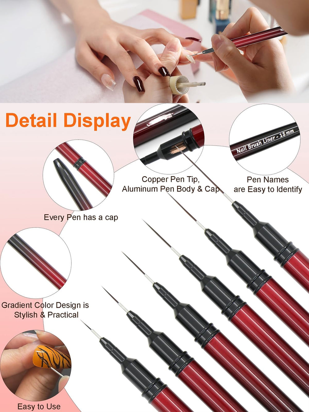 MYR nail art brush 15mm for bold lines and details.