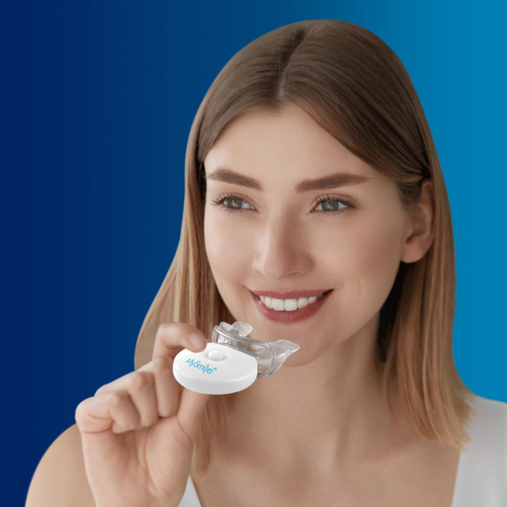 At-home teeth whitening with MySmile light and trays