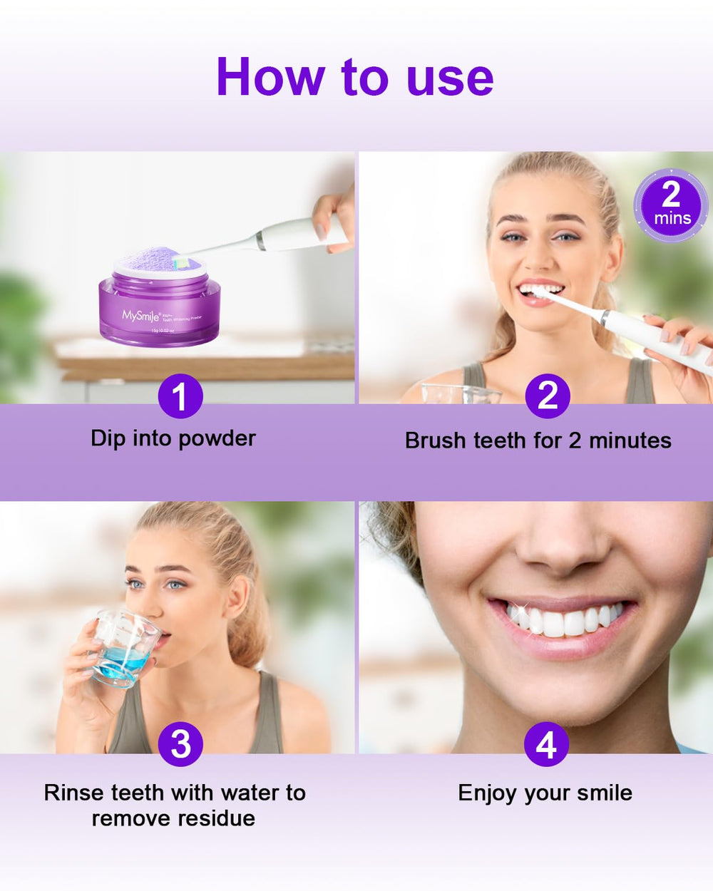 Fresh breath and oral care concept with MySmile Pap powder