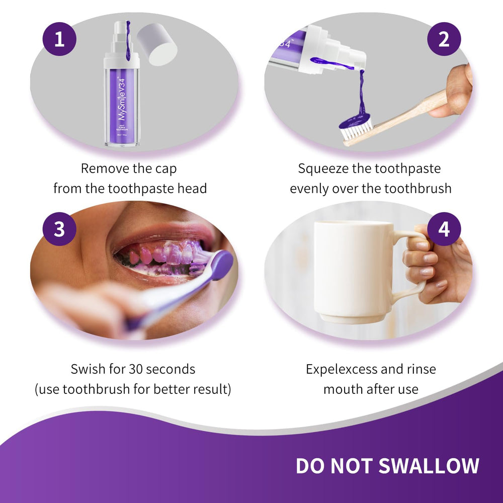 Open tube with purple toothpaste ready to use