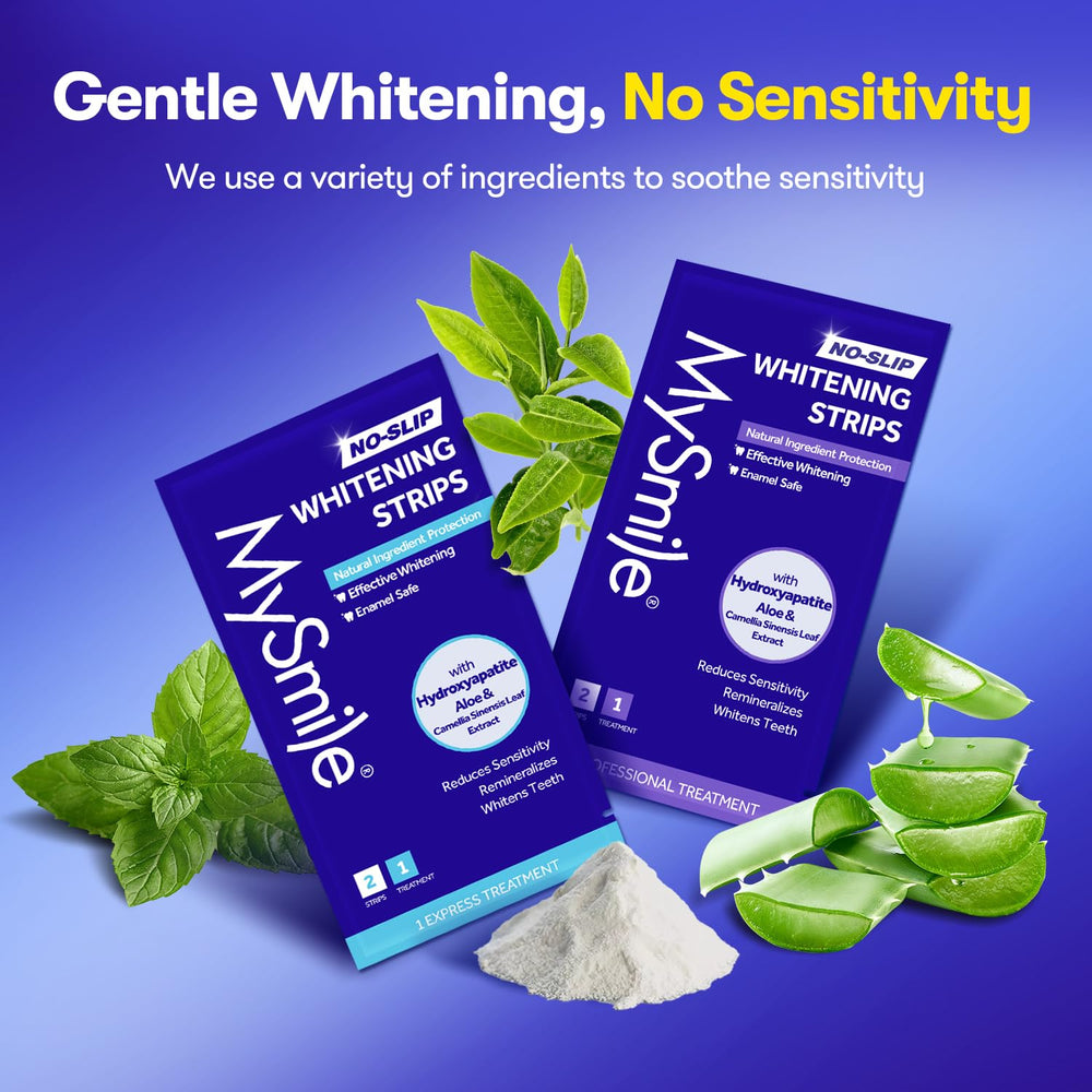 Mint-scented whitening strips with natural ingredients