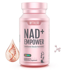 MythLeaf NAD+ supplement bottle with rose-gold packaging