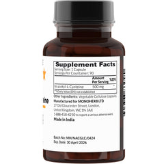 N-Acetyl-L-Cysteine NAC 500 mg vegan capsules bottle - label close-up