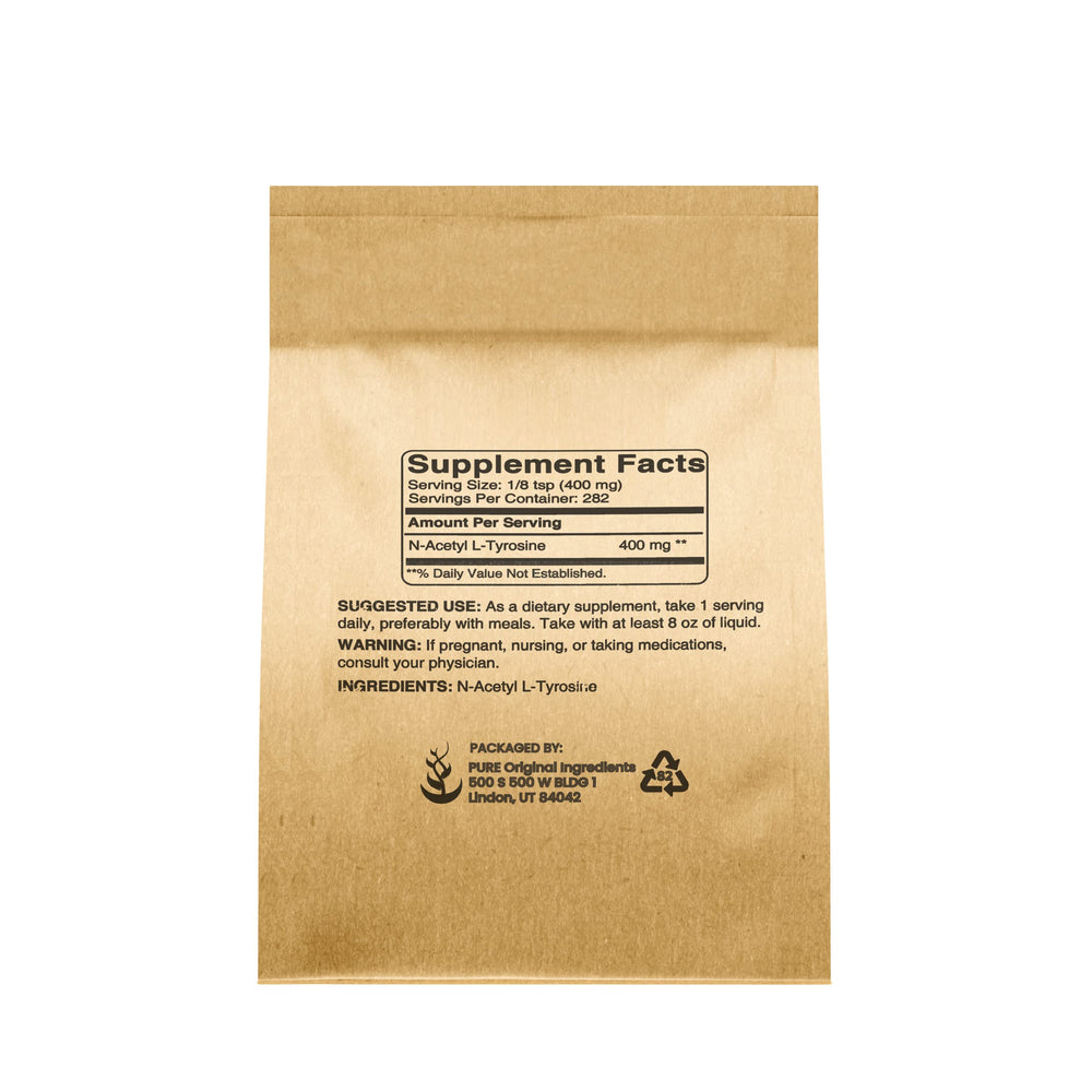 Back label of N-Acetyl L-Tyrosine Powder (4 oz) showing ingredients